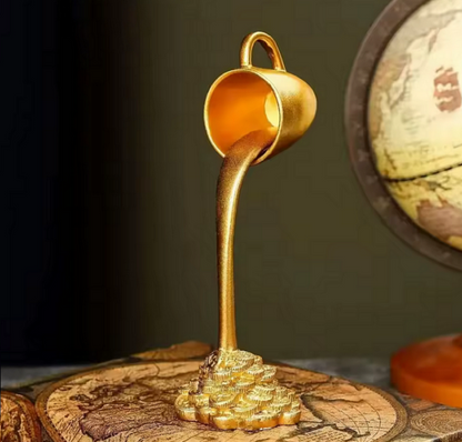 Achtung, heiß! "Verschütteter Kaffee"-Skulptur im „Gold-Style“