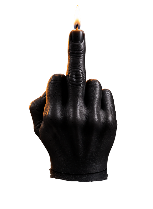 Handgefertigte Wachskerze im Mittelfinger-Style