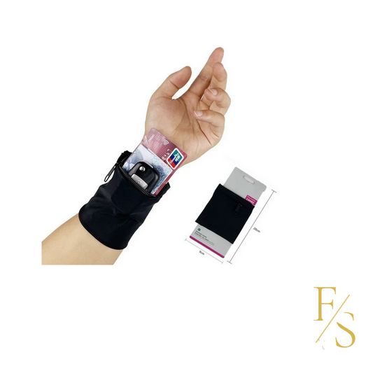 „Sicher verwahrt“: Stylishes Sport-Armband mit praktischer Aufbewahrungstasche mit Reissverschluss